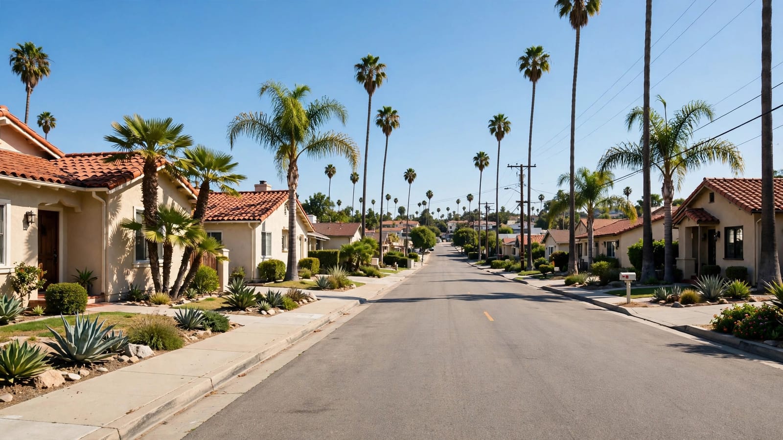 Residential street with palm trees in Hawthorne, CA served for water line repair