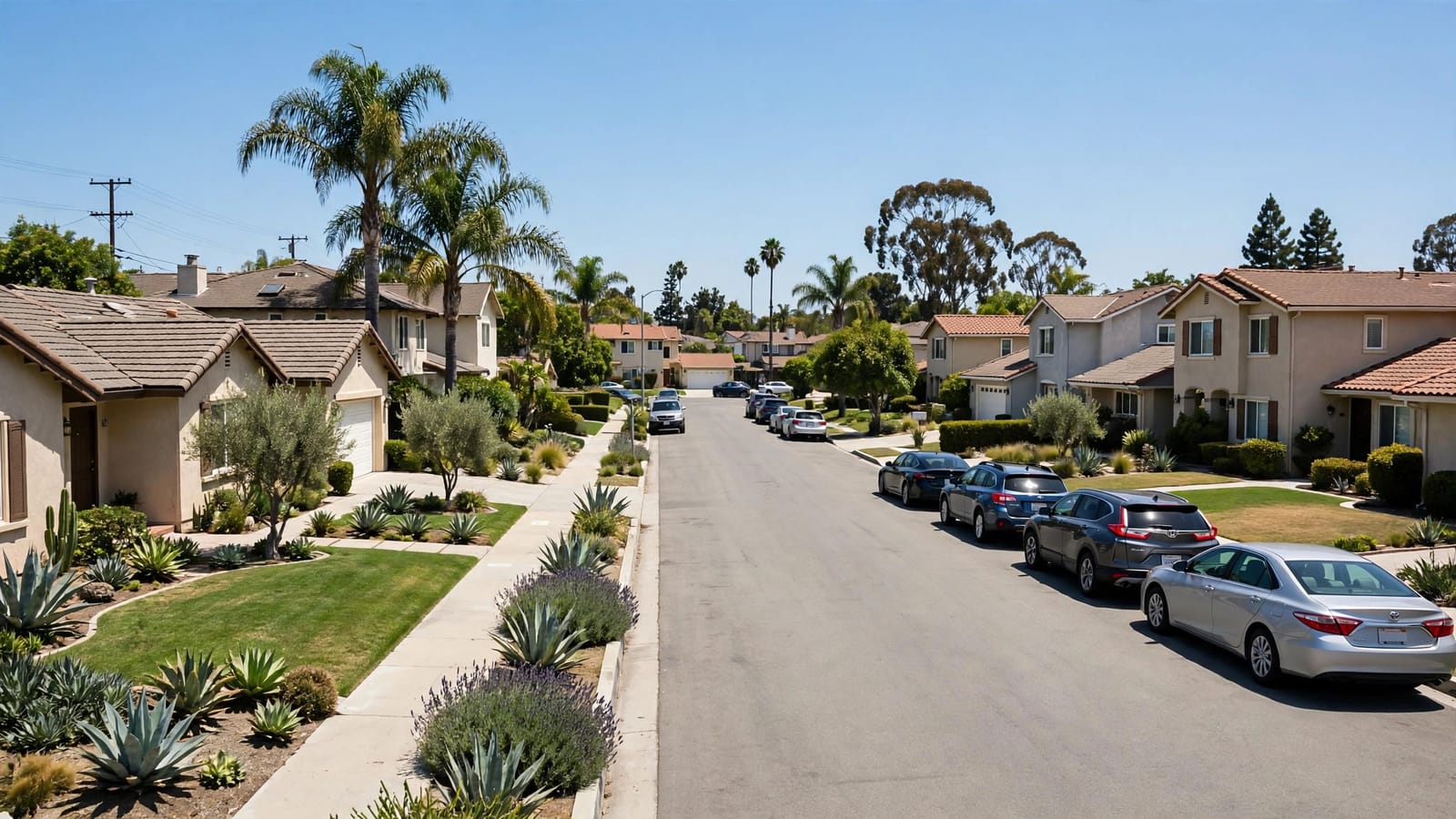 Suburban residential street in Torrance, CA served for water line repair